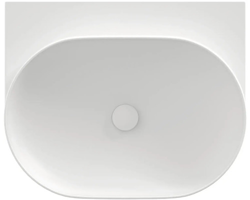 Pohľad zhora na oválne umývadlo na dosku z keramiky.