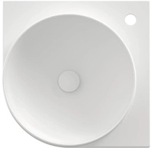 Pohľad zhora na keramické umývadlo s okrúhlou misou