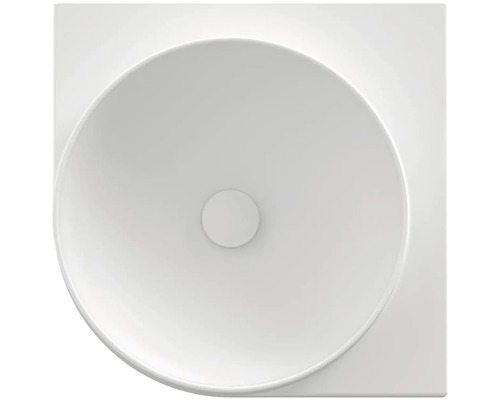 Pohľad zhora na okrúhle, hranaté umývadlo na dosku