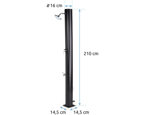 Obrázok záhradnej sprchy s rozmermi