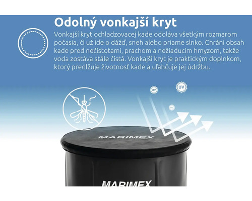Kryt Marimex pre chladiacu kaďu so symbolom UV ochrany a symbolom ochrany proti hmyzu