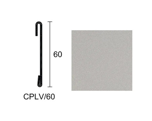 Obrázok upevňovacej lišty s rozmermi 60 milimetrov a vzorky materiálu.