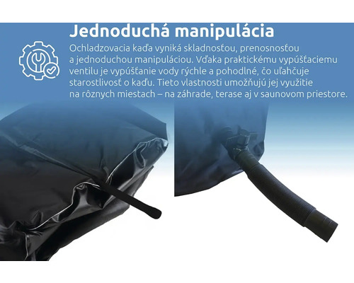 Detailný pohľad na ochladzovaciu kaďu s vypúšťacím ventilom a jednoduchou manipuláciou.