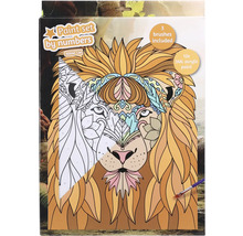 Súprava na maľovanie podľa čísel s motívom leva, vrátane troch štetcov a dvanástich akrylových farieb