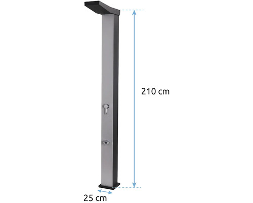 Záhradná sprcha s rozmermi 210 x 25 centimetrov