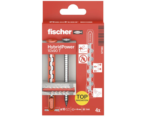 Hmoždinky Fischer HybridPower 10x90 T, balenie po štyroch kusoch