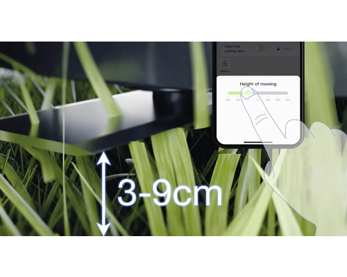 Nastavenie výšky kosenia od 3 do 9 centimetrov na robotickej kosačke cez smartfón