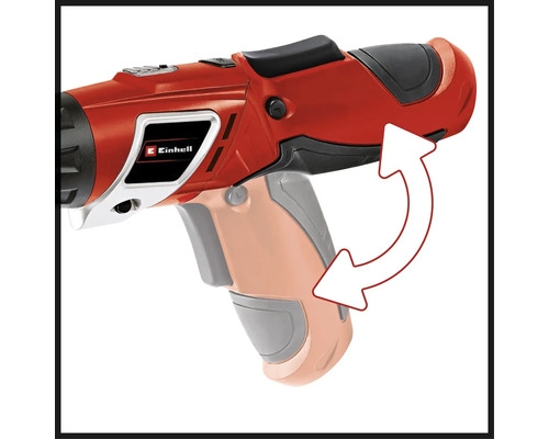 Logo Einhell na akumulátorovom otočnom skrutkovači s otočnou rukoväťou.