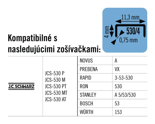 Informácie o kompatibilite sponiek J.C.Schwarz s rôznymi zošívačkami