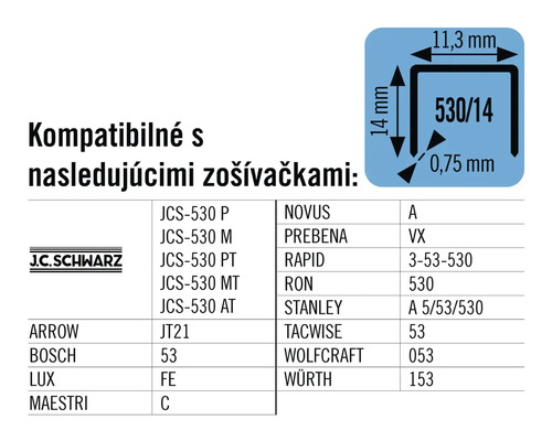 Informácie o kompatibilite sponiek s rôznymi zošívačkami.