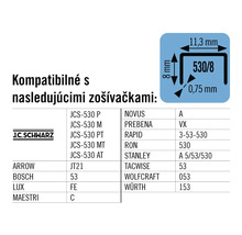 Informácie o kompatibilite svoriek 530/8 s rôznymi modelmi a značkami zošívačiek.