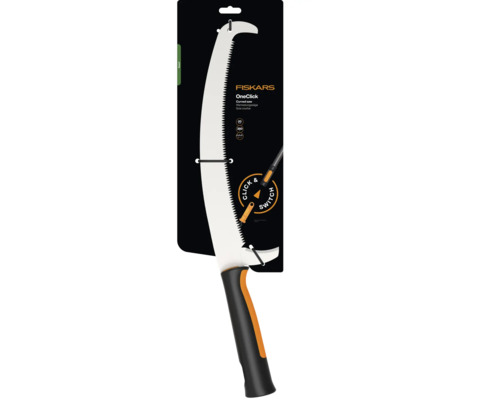Fiskars OneClick záhradná pílka so zahnutou čepeľou v obale