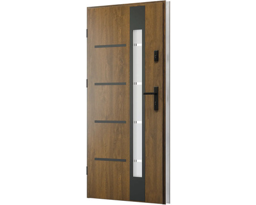 Moderné vchodové dvere so sklenenou vložkou a vodorovnými ozdobnými prvkami