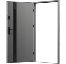 Otvorené sivé vchodové dvere s rámom