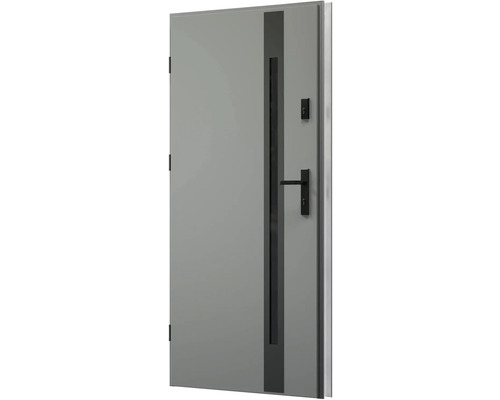 Sivé vstupné dvere so sklenenou vložkou a kľučkou