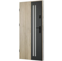 Moderné vchodové dvere s dreveným dekorom a sklenenými vložkami