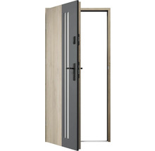 Otvorené vonkajšie dvere s rámom dverí, kľučkou a zámkami