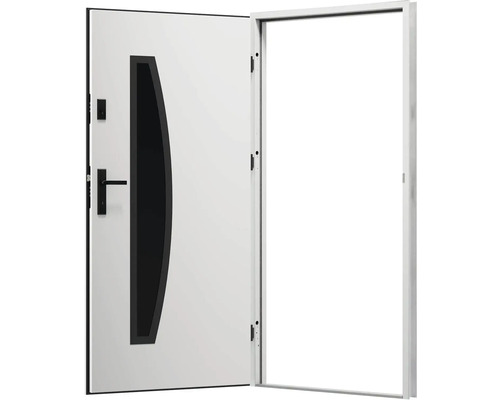 Otvorené vchodové dvere so sklenenou vložkou a rámom dverí