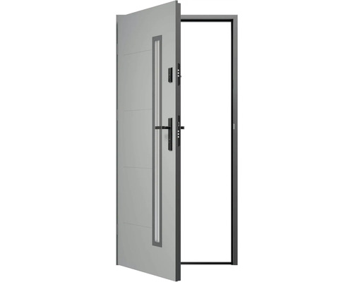 Otvorené vchodové dvere s oknom a kľučkou