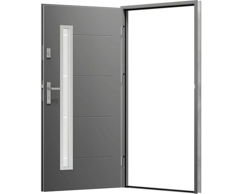 Otvorené kovové vchodové dvere so sklenenou vložkou