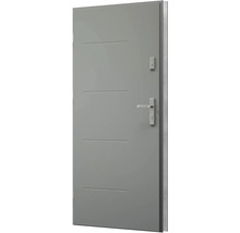 Moderné vchodové dvere s horizontálnymi drážkami a kľučkou