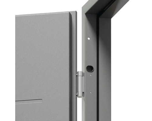 Detail oceľových dverí s rámom a pántom