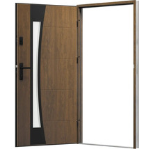 Otvorené drevené vonkajšie dvere so sklenenou vložkou