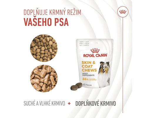 Royal Canin Skin and Coat Chews doplnok stravy pre psov so suchým a vlhkým krmivom