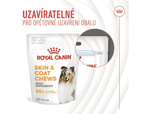 Royal Canin Skin and Coat Chews pre psov, znovu uzatvárateľné balenie