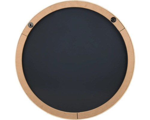 Okrúhla bridlicová tabuľa s dreveným rámom a závesnými prvkami na zadnej strane