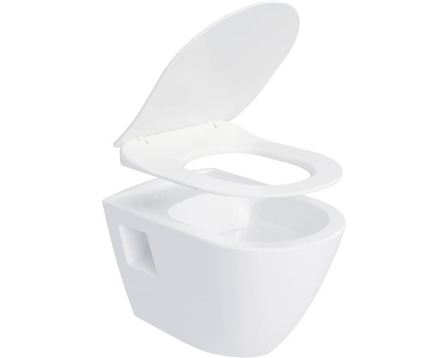 Závesné hlboké splachovacie WC s otvoreným splachovacím kruhom a WC sedadlom