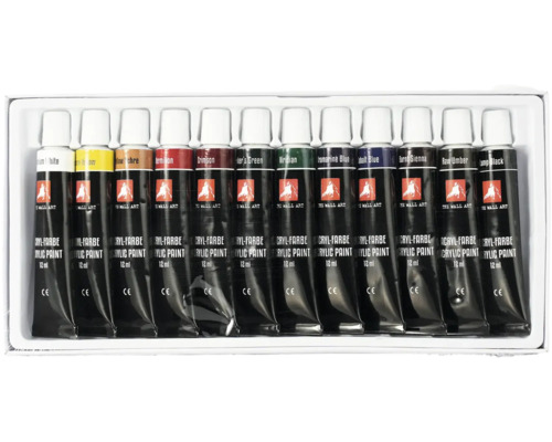 Sada dvanástich túb akrylovej farby