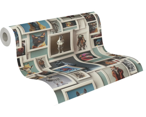 Rolka tapety s motívmi zvierat v rámoch obrazov