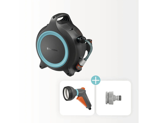 Box na hadicu Gardena s hadicou, postrekovačom a prípojkou na vodovodný kohútik