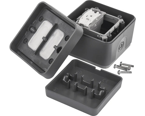 Montážna krabica na omietku do vlhkého prostredia so skrutkami a tesneniami