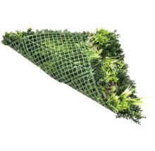 Rohož z umelých rastlín s rôznymi zelenými listami a rastlinami