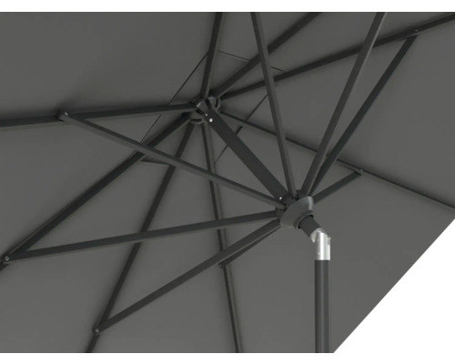 Detailný pohľad na slnečník zobrazujúci vzpery a mechanizmus