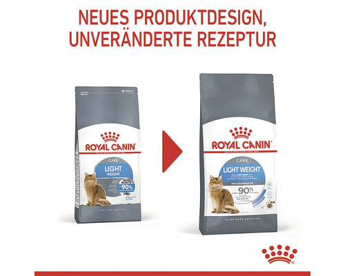 Dve balenia krmiva pre mačky Royal Canin Light Weight v porovnaní: nový dizajn produktu, nezmenená receptúra