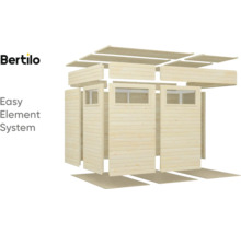 Logo Bertilo. Obrázok záhradného domčeka v jednoduchom elementovom systéme.