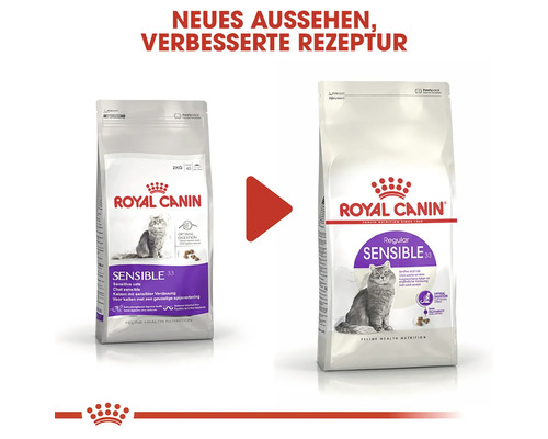 Dve balenia krmiva pre mačky Royal Canin Sensible 33 s novým vzhľadom a vylepšenou receptúrou