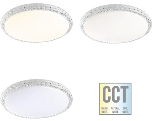 Tri pohľady na LED stropné svietidlo so symbolom CCT