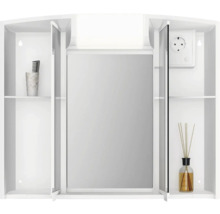 Biela zrkadlová skrinka s policami a zásuvkou do kúpeľne