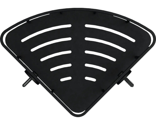 Čierna rohová polica s otvormi na montáž na stenu