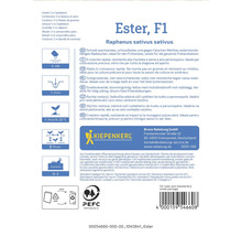 Balenie semien reďkovky Ester F1 s informáciami o siatí, raste a zbere
