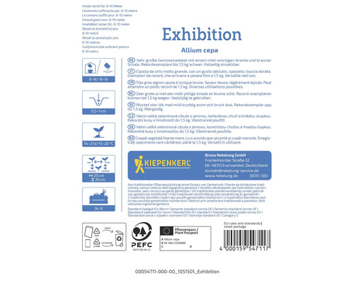 Informácie o zeleninovej cibuli Exhibition Allium cepa, vrátane pokynov a loga Kiepenkerl