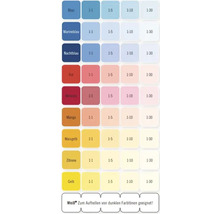 Vzorkovník farieb s rôznymi odtieňmi a pomermi miešania