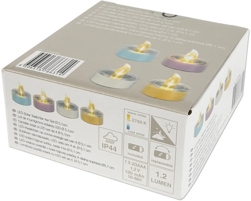 Balenie LED solárnych čajových sviečok v sade po 4 kusoch, priemer 5,1 cm