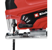 Detailný pohľad na priamočiaru pílu Einhell s nastavením kyvadlového zdvihu a ochranou proti trieskam