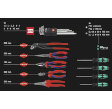Sortiment rôznych ručných nástrojov, vrátane imbusových kľúčov, klieští a skrutkovačov