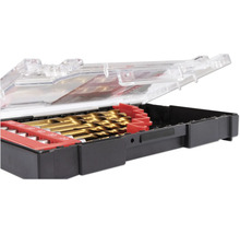 Sada vrtákov v otvorenom plastovom kufríku